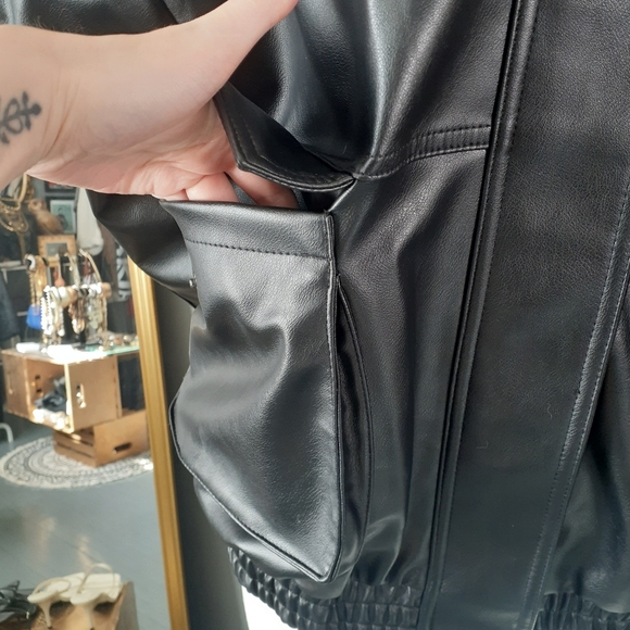 Zara Nwot Black Faux Leather Jacket with Removable Faux Fur Collar - Picture 11 of 16